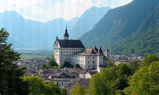 Salzburg fortress and historic old town framed by alpine mountains